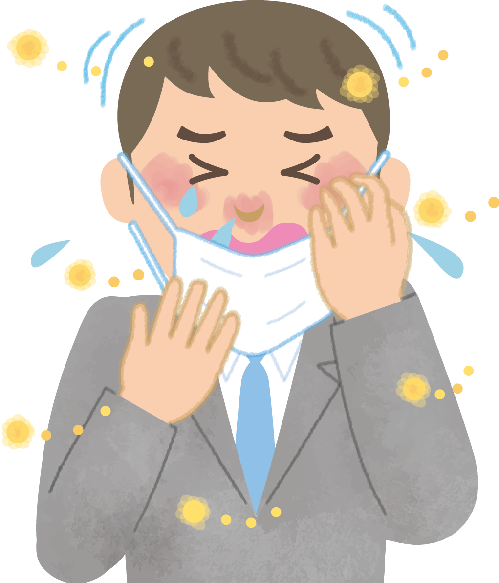 会社員(男性)の花粉症 無料イラスト(マスク くしゃみ 鼻水 目の痒み)62798に写真・文字を入れる