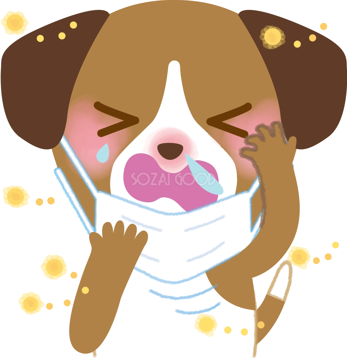 犬の花粉症 無料イラスト(マスク くしゃみ 鼻水 目の痒み)62822