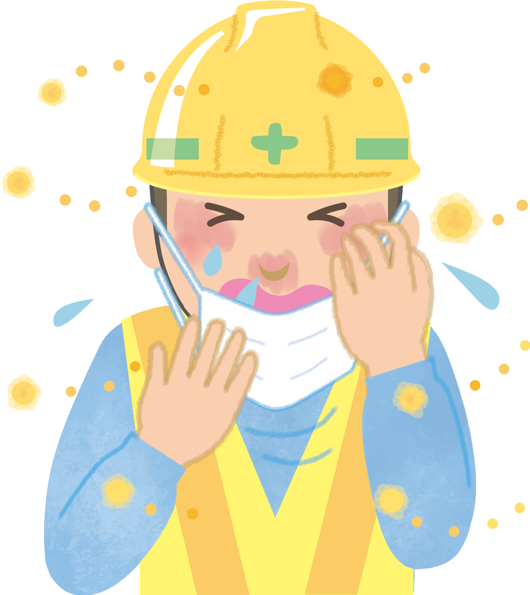 工事作業員の花粉症 無料イラスト(マスク くしゃみ 鼻水 目の痒み)62830に写真・文字を入れる