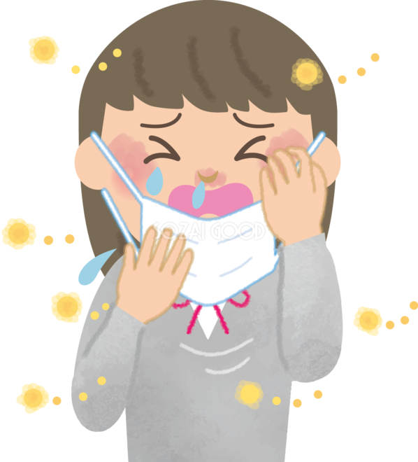 女の子 中学生 の花粉症 無料イラスト マスク くしゃみ 鼻水 目の痒み 62846 素材good