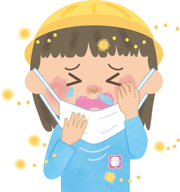 女の子 幼稚園児 の花粉症 無料イラスト マスク くしゃみ 鼻水 目の痒み 62850 素材good
