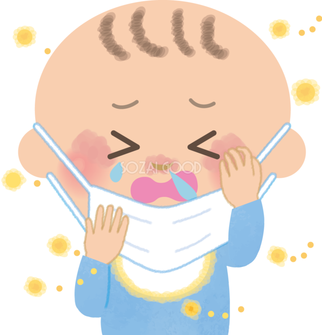 赤ちゃんの花粉症 無料イラスト マスク くしゃみ 鼻水 目の痒み 62858