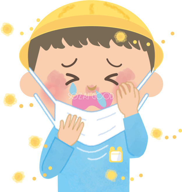 男の子 幼稚園児 の花粉症 無料イラスト マスク くしゃみ 鼻水 目の痒み 素材good