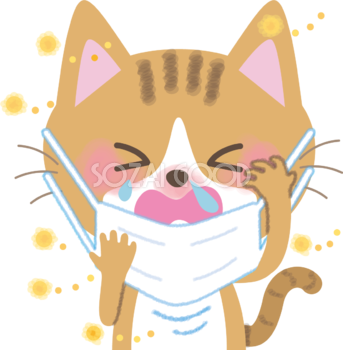 猫の花粉症 無料イラスト(マスク くしゃみ 鼻水 目の痒み)62878