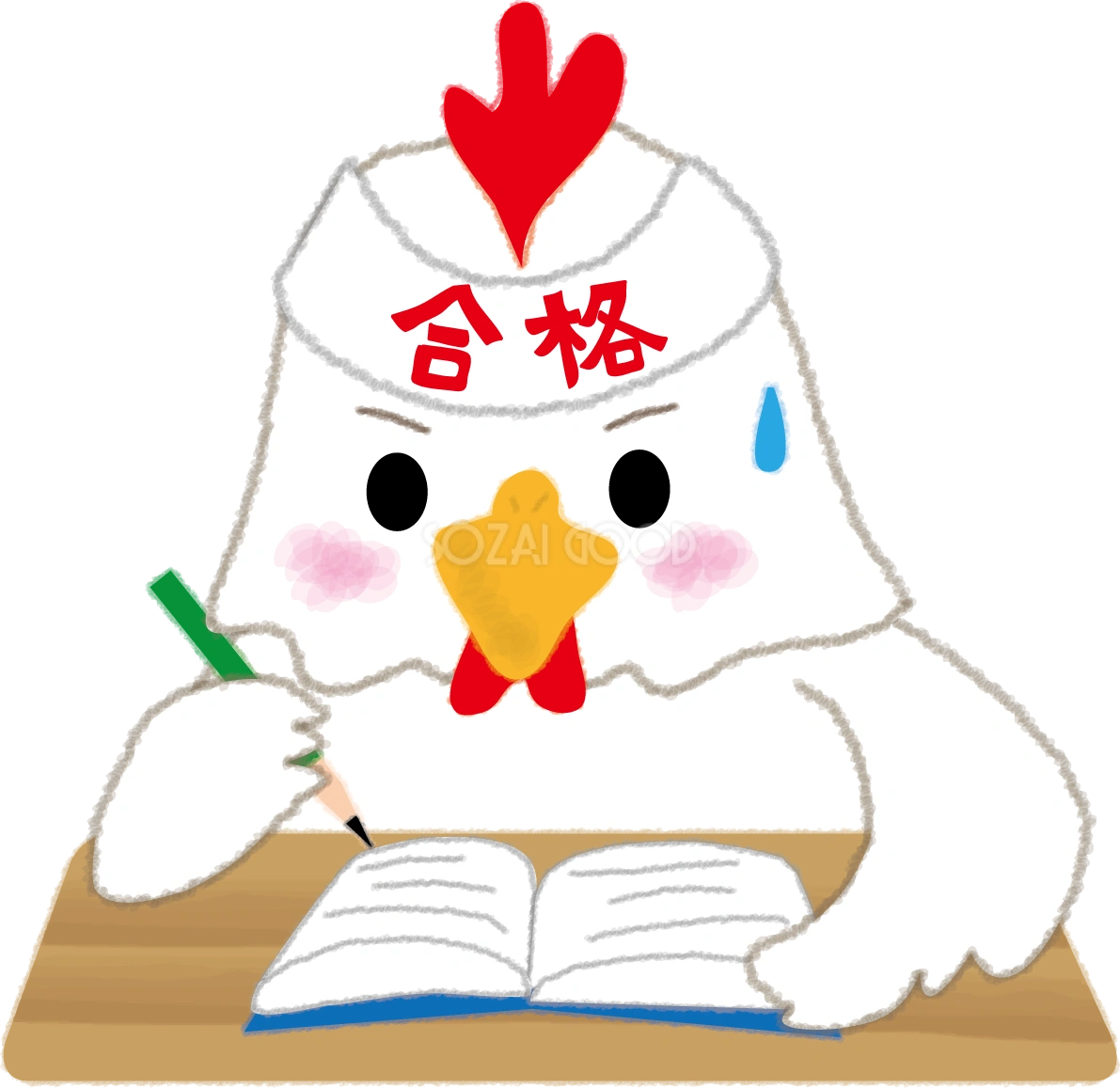 鶏が受験勉強の無料イラスト62923