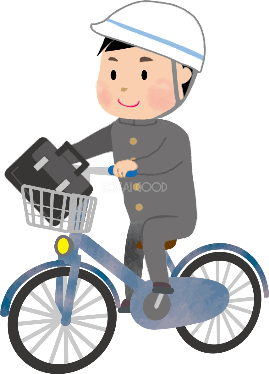 自転車通学の男子学生(中3~高3)無料イラスト62931