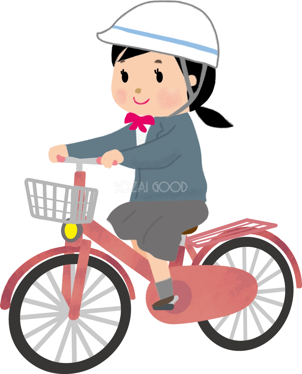女子学生が自転車通学(中3~高3)無料イラスト62955