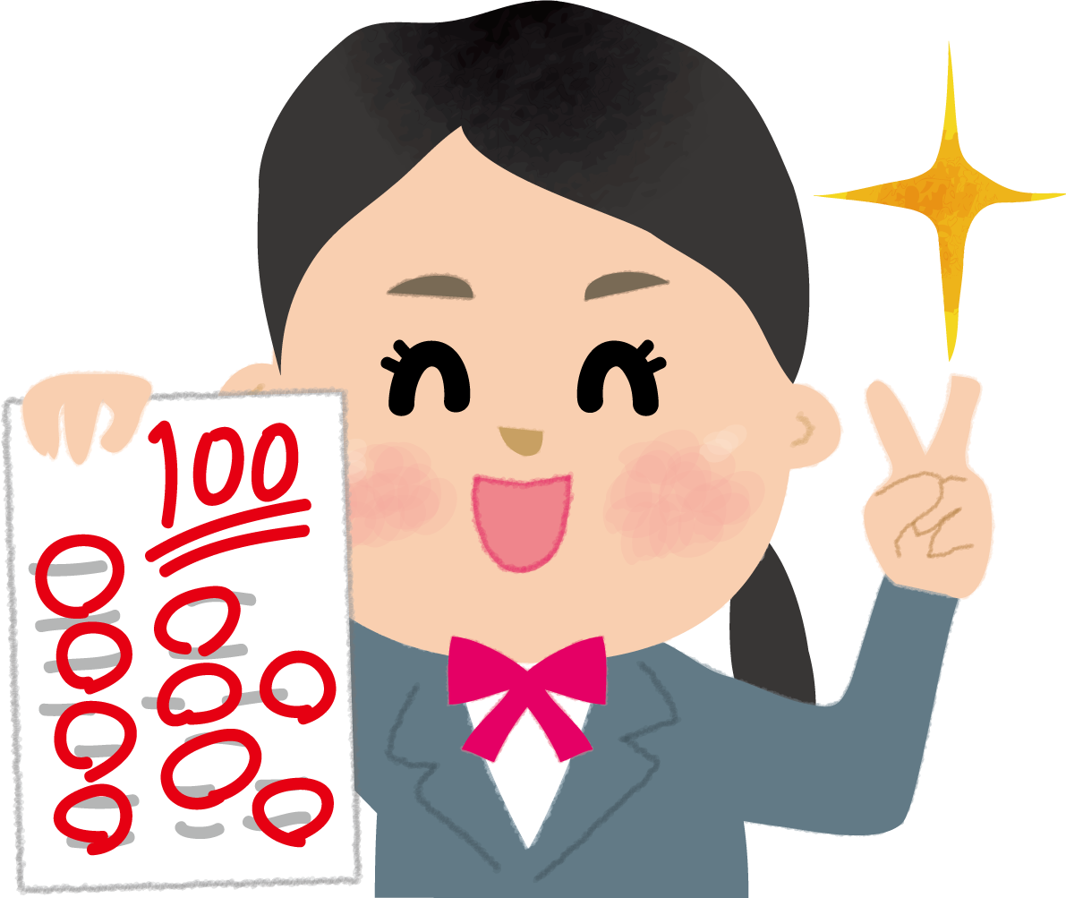 100点のテストを自慢する女子学生の無料イラスト63389に写真・文字を入れる