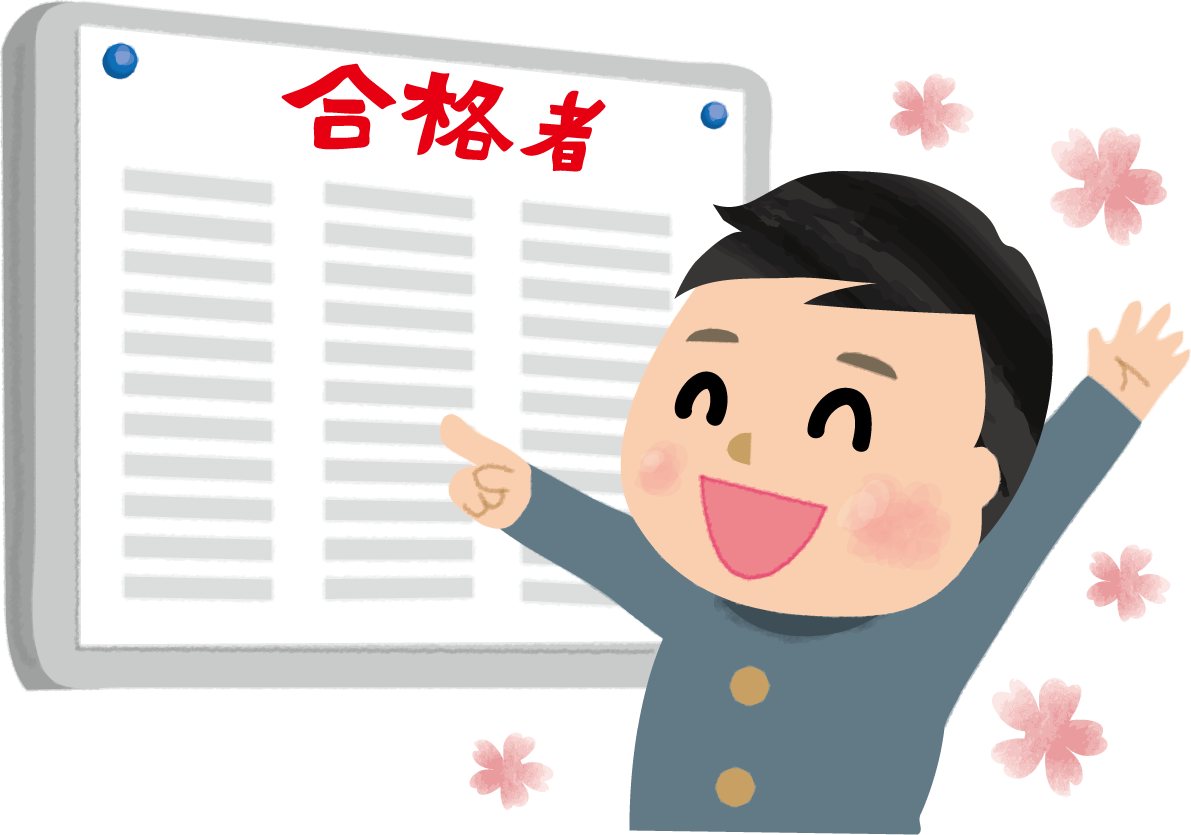 男子学生が合格発表で喜ぶ無料イラスト63458に写真・文字を入れる