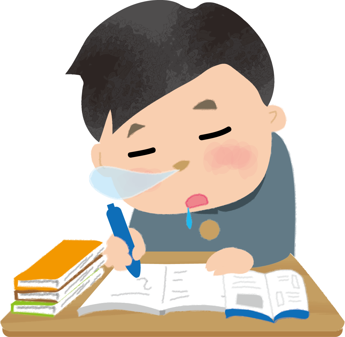 男子学生が勉強中に居眠り(中３～高３)無料イラスト63470に写真・文字を入れる