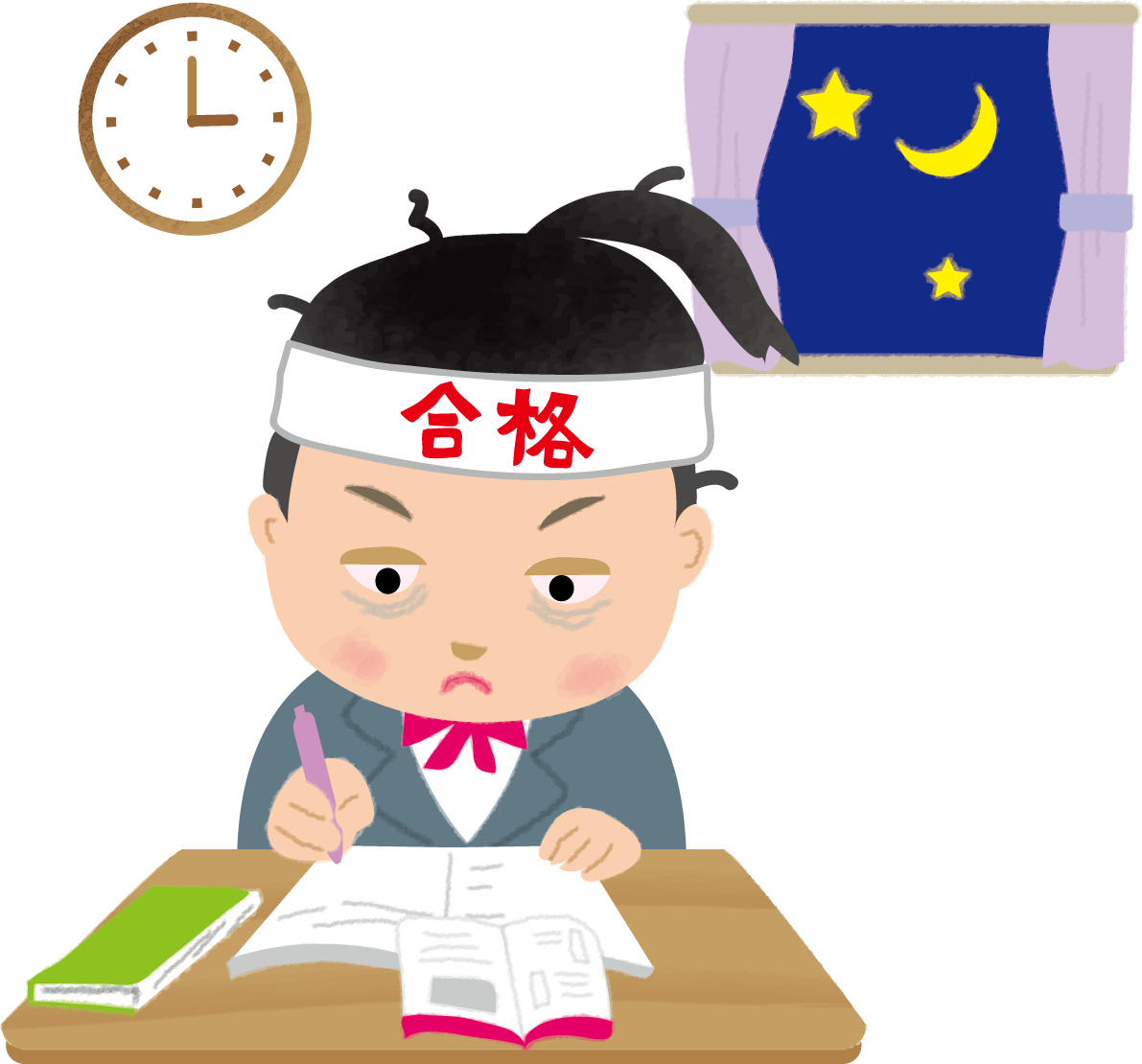 徹夜で受験勉強する女子学生の無料イラスト63474に写真・文字を入れる