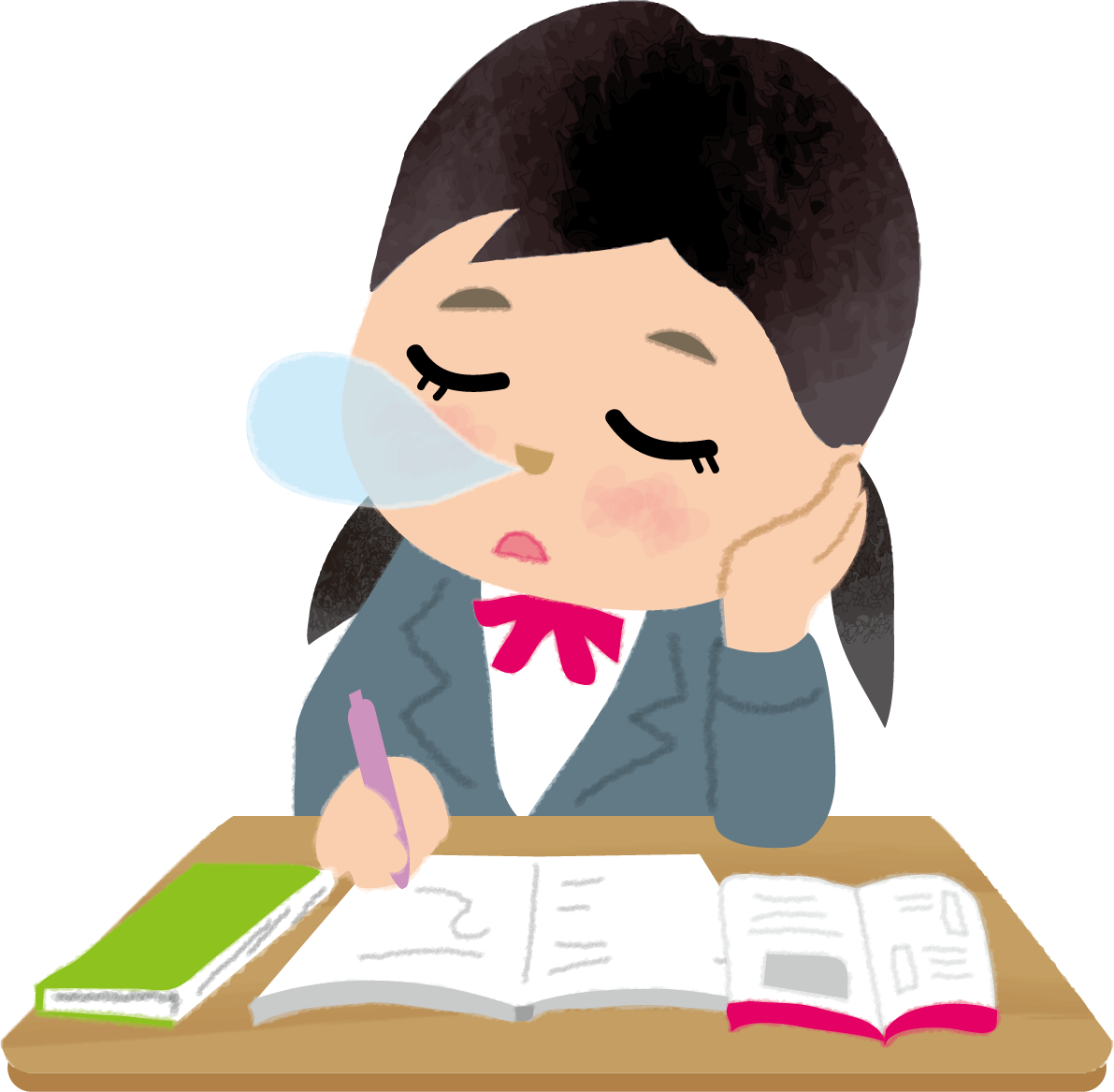 勉強中に居眠りする女子学生(中３～高３)無料イラスト63482に写真・文字を入れる