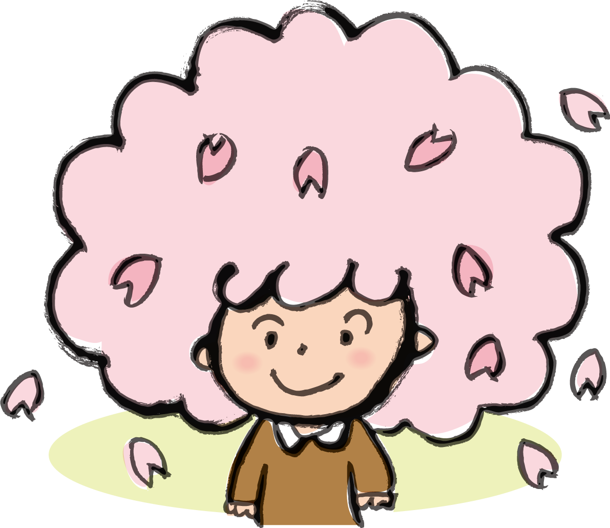 ピンクの桜の木アフロヘア春の無料イラスト63874に写真・文字を入れる