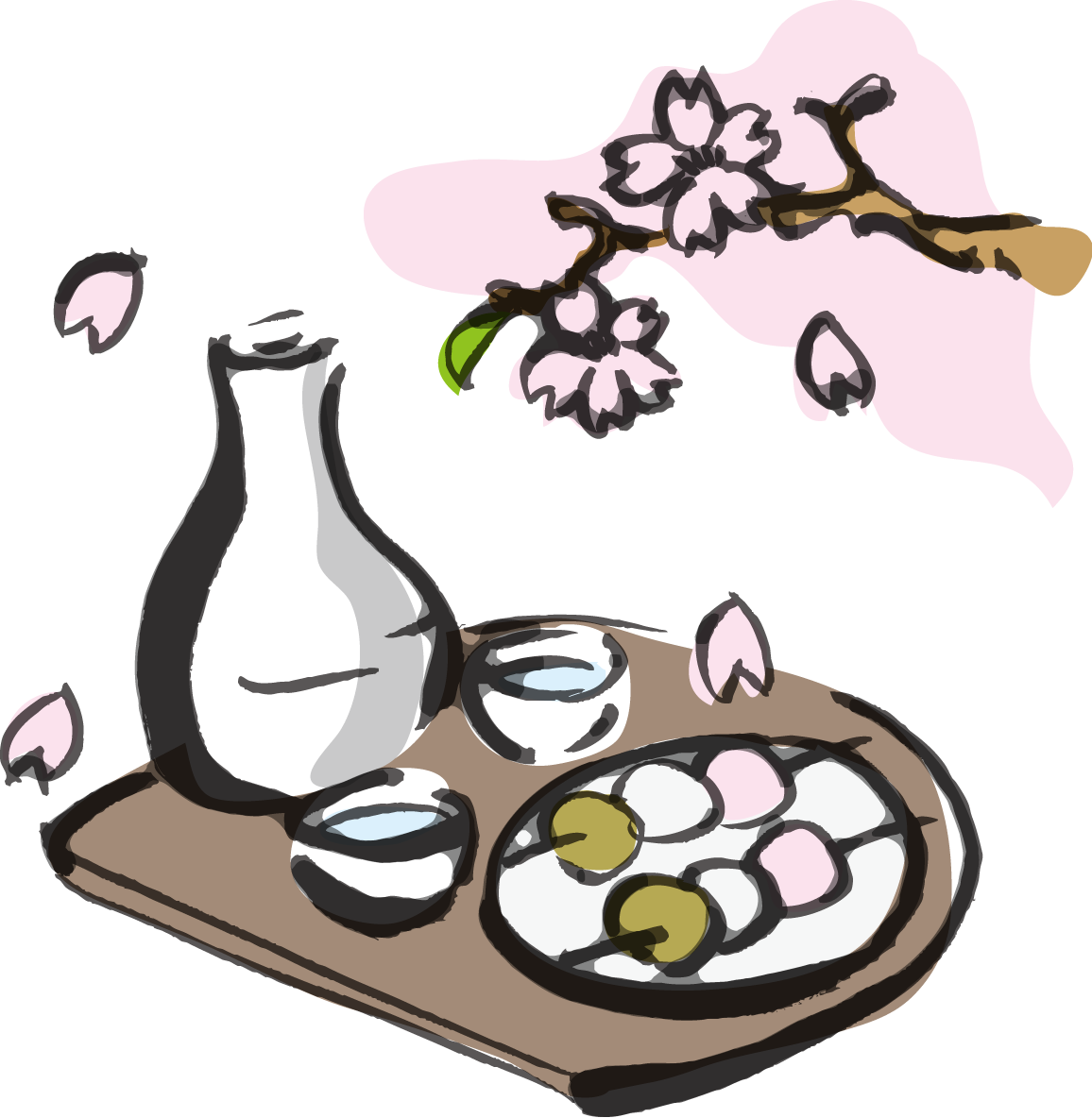 花見酒と桜の春の無料イラスト63878に写真・文字を入れる