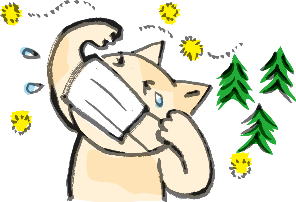 花粉症で辛そうにしているゆるかわ猫の無料イラスト63895に写真・文字を入れる