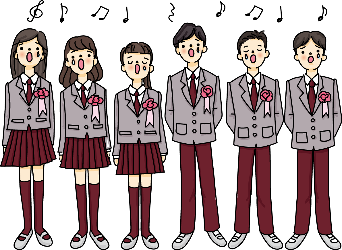 高校の卒業式で合唱する感動シーン(中学生 高校生)無料イラスト64089に写真・文字を入れる