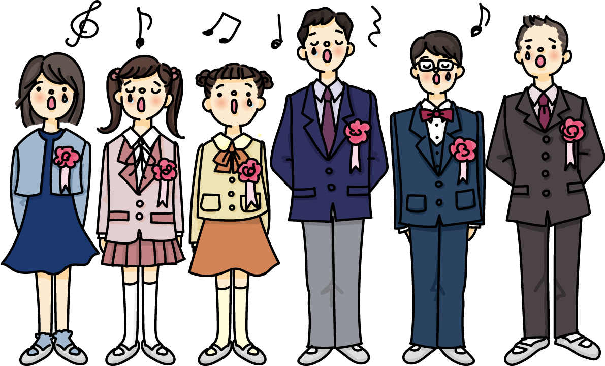 小学校の卒業式で合唱をする感動するシーンの無料イラスト64121に写真・文字を入れる
