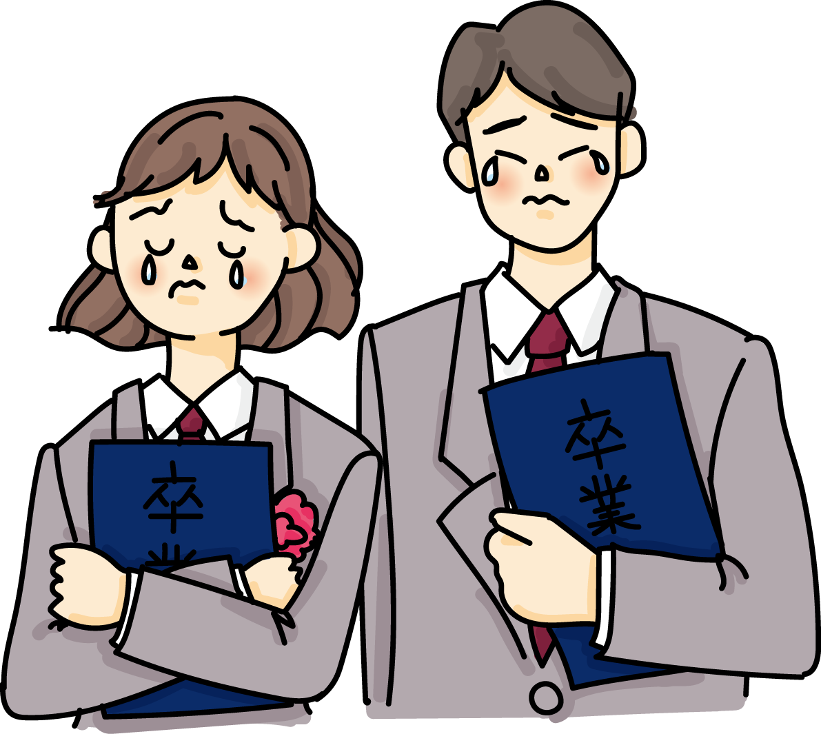 卒業する(中学生 高校生)が感動し泣いてる無料イラスト64145に写真・文字を入れる