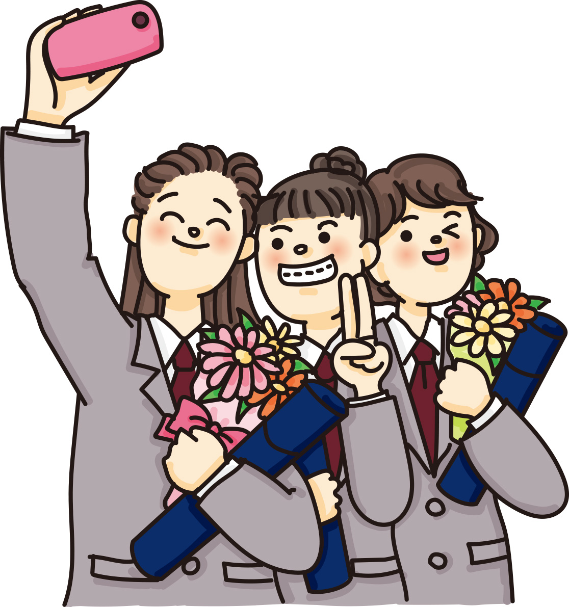 卒業式の後に写真を撮りあう(中学生 高校生)無料イラスト64153に写真・文字を入れる