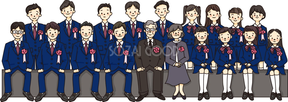 卒業式集合写真風の無料イラスト64166