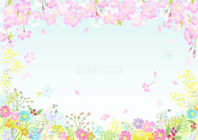 かわいいピンクな桜の花びらとお花の背景無料イラスト 素材good