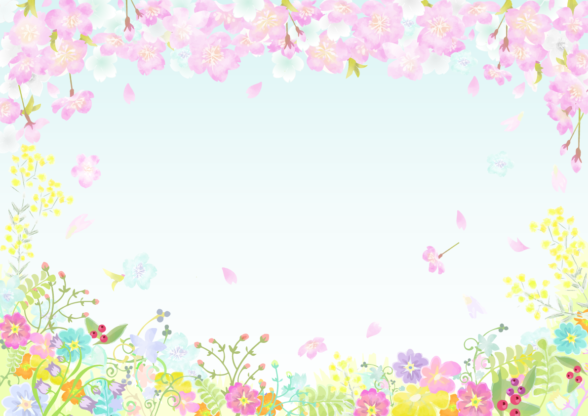 かわいいピンクな桜の花びらとお花の背景無料イラスト64444に写真・文字を入れる