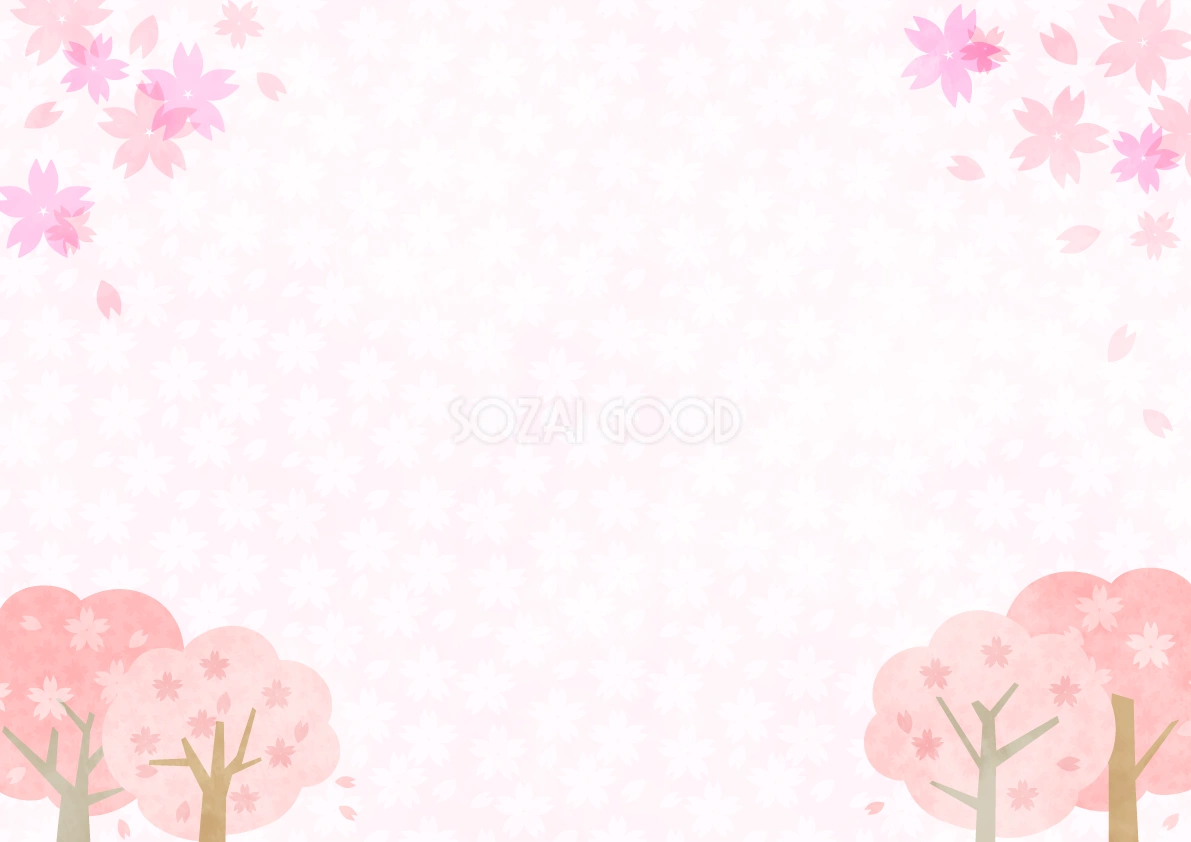 シンプルな桜の花を四隅にデザインした背景無料イラスト64448