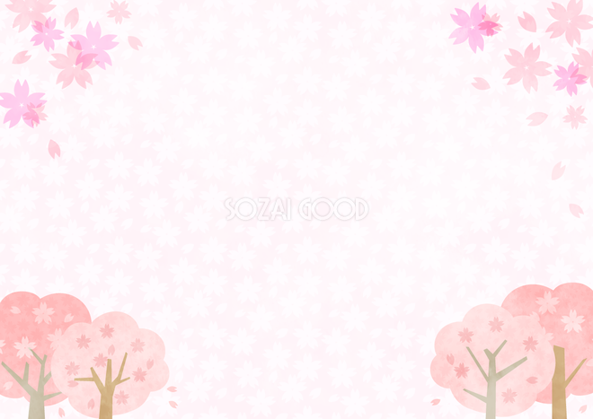 シンプルな桜の花を四隅にデザインした背景無料イラスト64448 素材good
