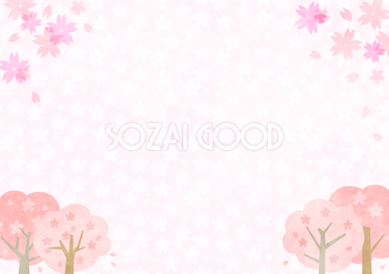 シンプルな桜の花を四隅にデザインした背景無料イラスト64448