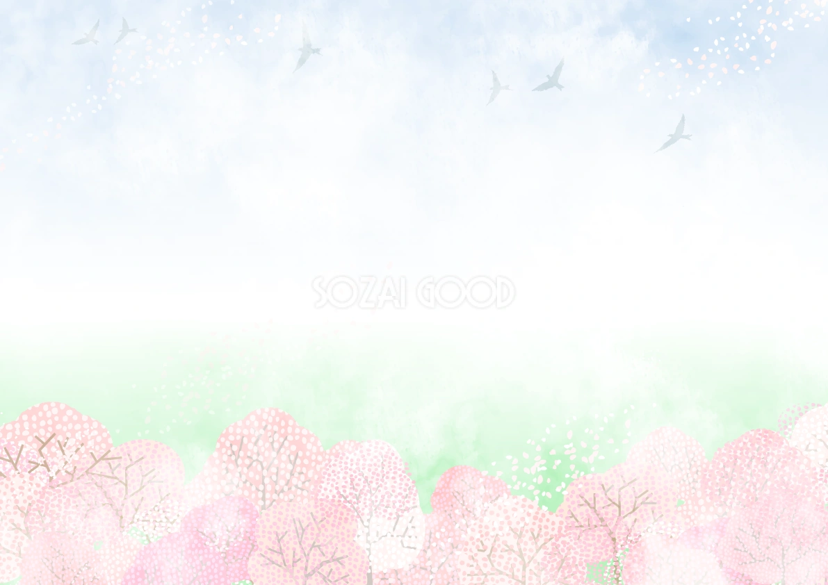可愛い桜の木が並ぶ背景無料イラスト64460
