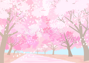 リアルな桜並木トンネルの綺麗な背景無料イラスト64472