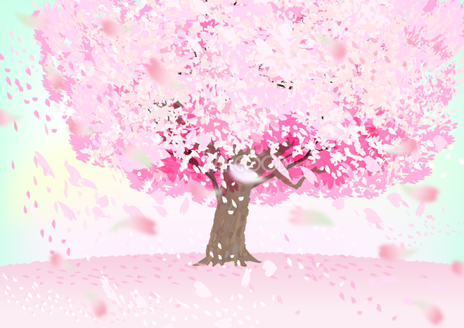 リアルな桜の木の花びらが風に乗ってひらひらと舞う背景無料イラスト 素材good
