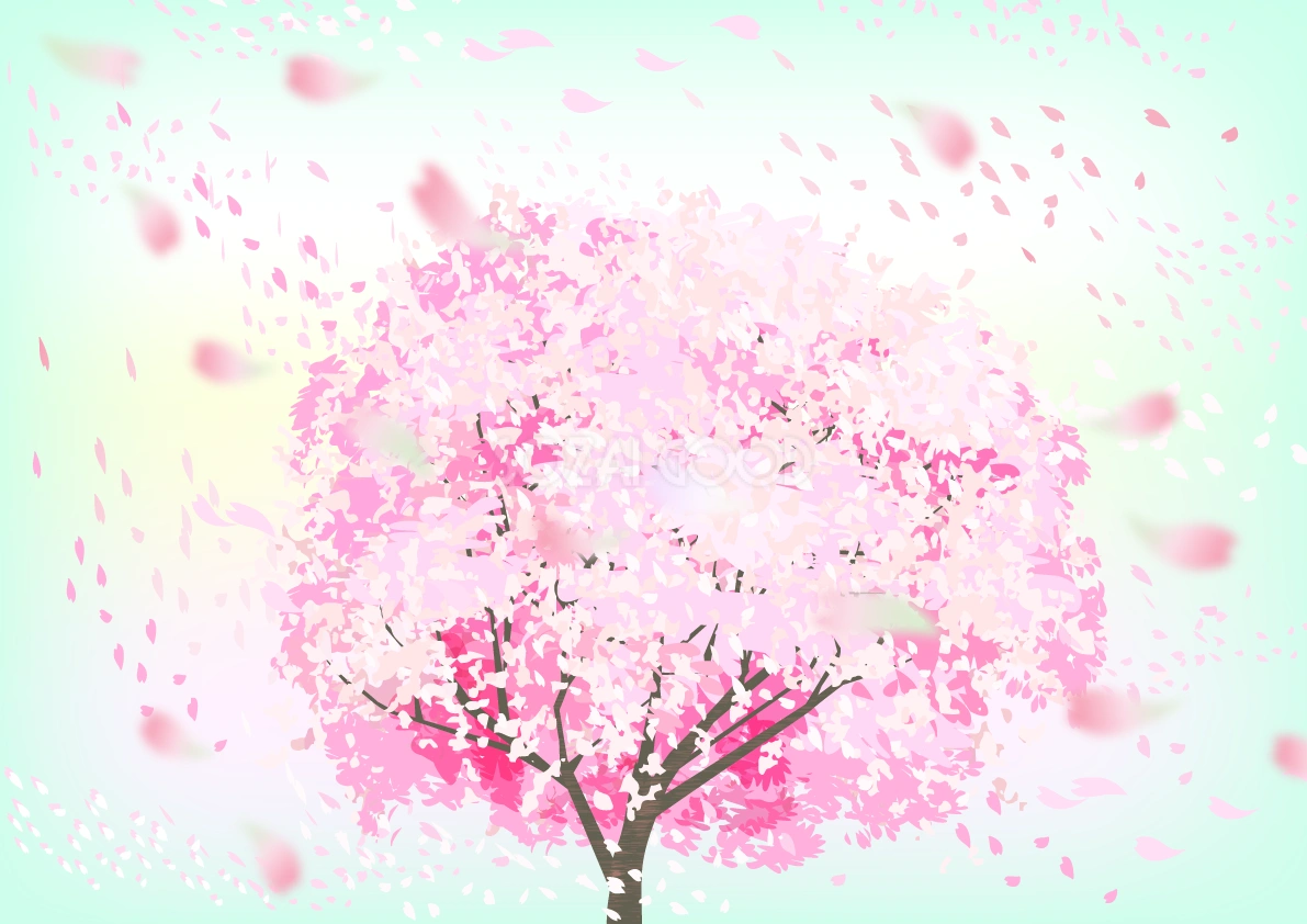 リアルな桜の木から舞う桜吹雪の背景無料イラスト64492
