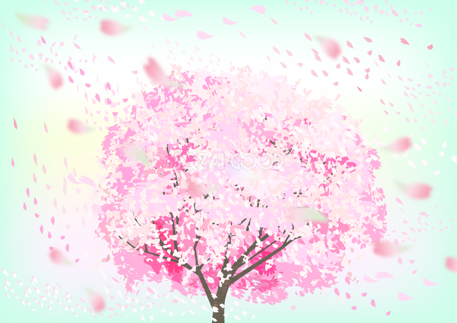 リアルな桜の木から舞う桜吹雪の背景無料イラスト64492 素材good