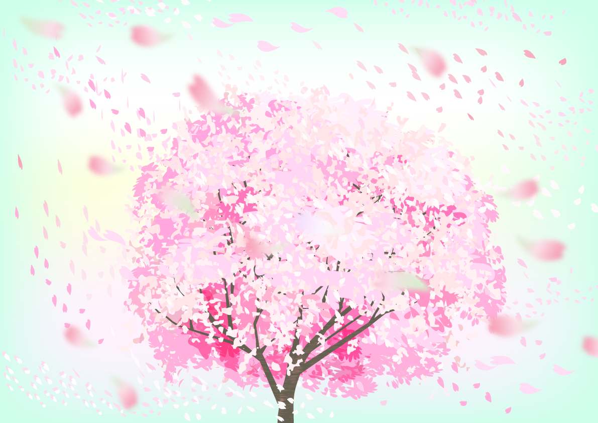 リアルな桜の木から舞う桜吹雪の背景無料イラスト64492に写真・文字を入れる