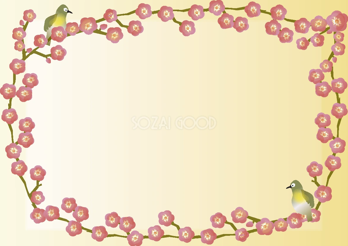梅 冬~春(1~4月)花フレーム無料イラスト64806