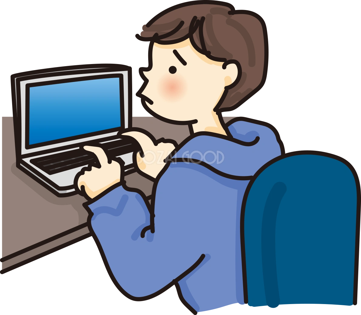 キーボードを人差し指で押すパソコン初心者の人のかわいい無料イラスト65001