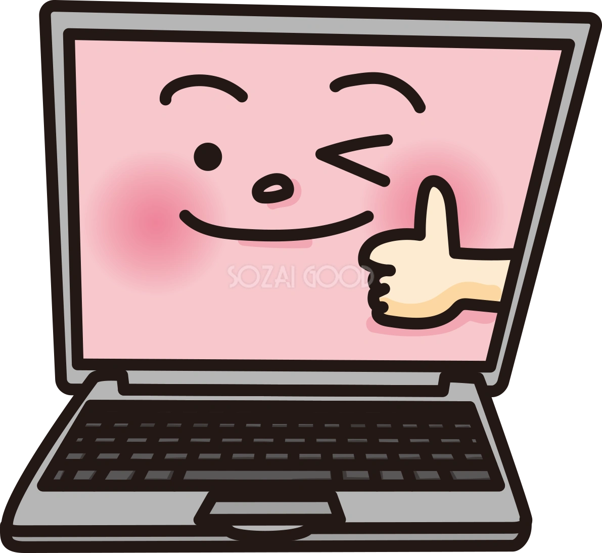 セキュリティ万全の顔のかわいいパソコン無料イラスト65009