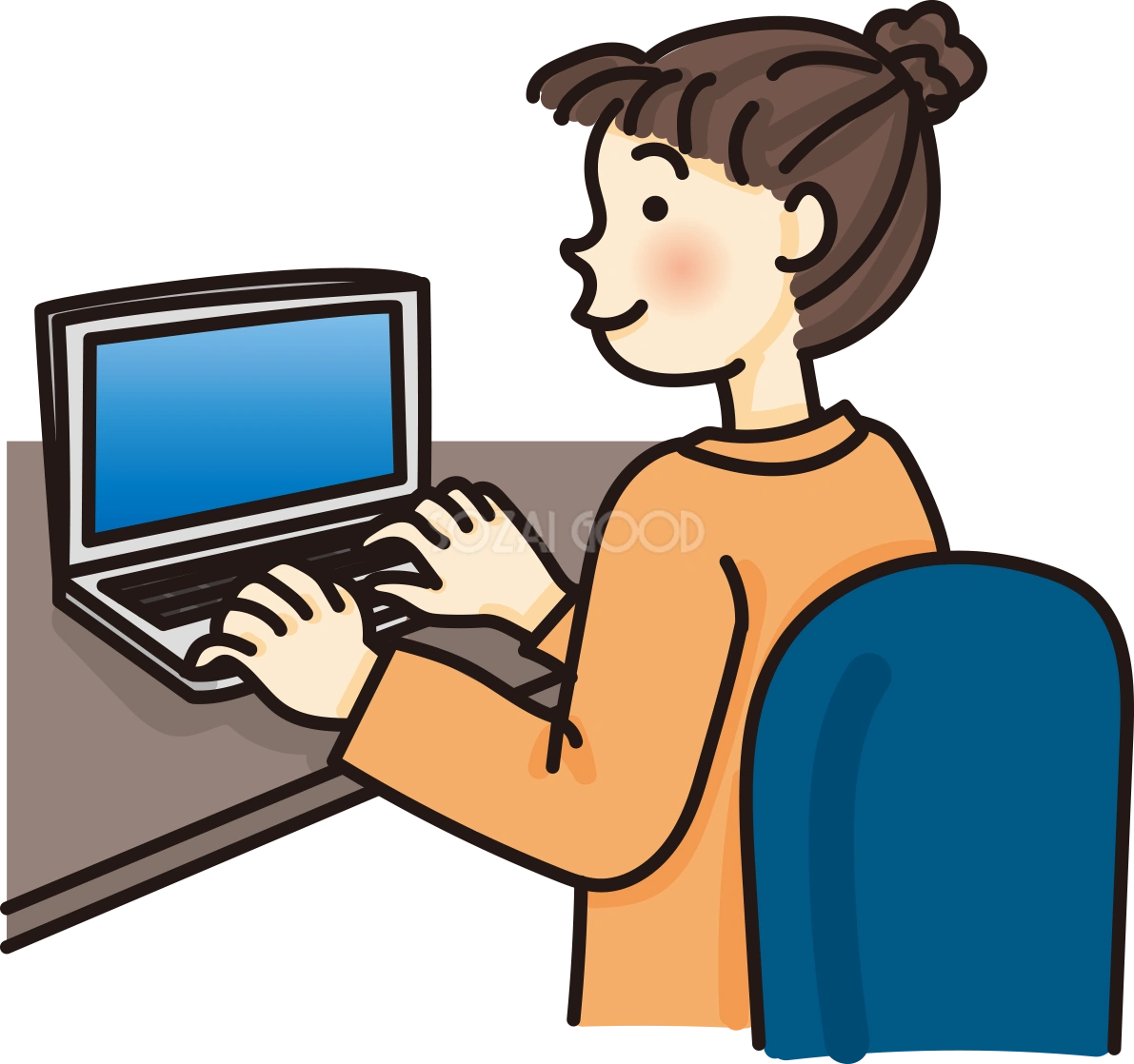 ノートパソコンをタイピングをしている人のかわいい無料イラスト65025