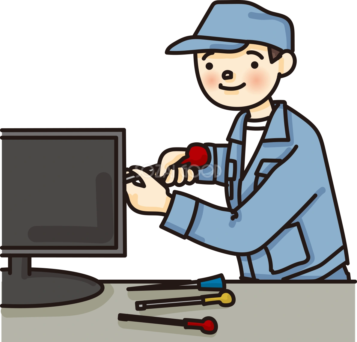 パソコンを一から組み立てている無料イラスト65078