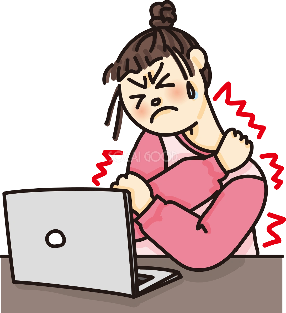 パソコンを使いすぎて身体中が悲鳴をあびている人のかわいい無料イラスト65082