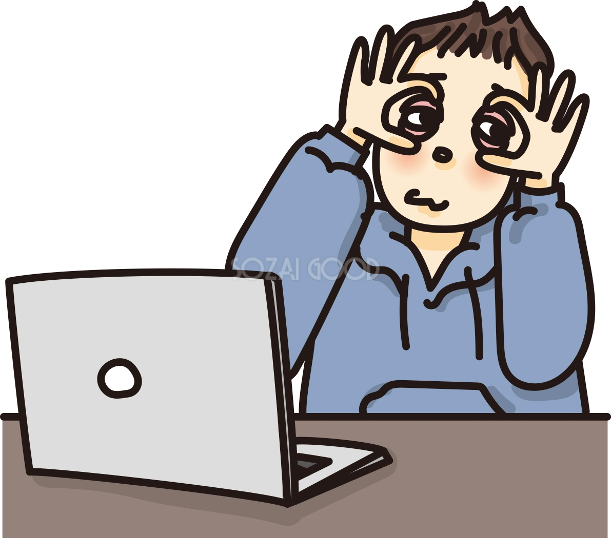 パソコン作業を中断し目のストレッチをするかわいい無料イラスト65108