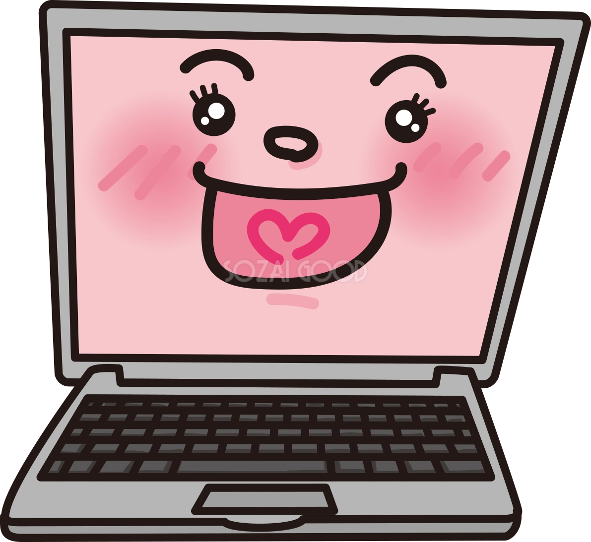 かわいい喜ぶ笑顔のパソコン無料イラスト65128