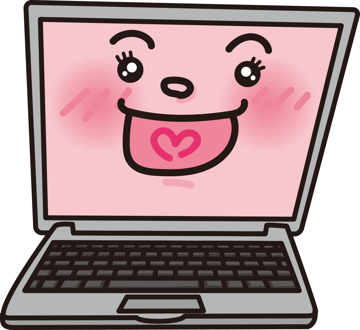 かわいい喜ぶ笑顔のパソコン無料イラスト65128に写真・文字を入れる