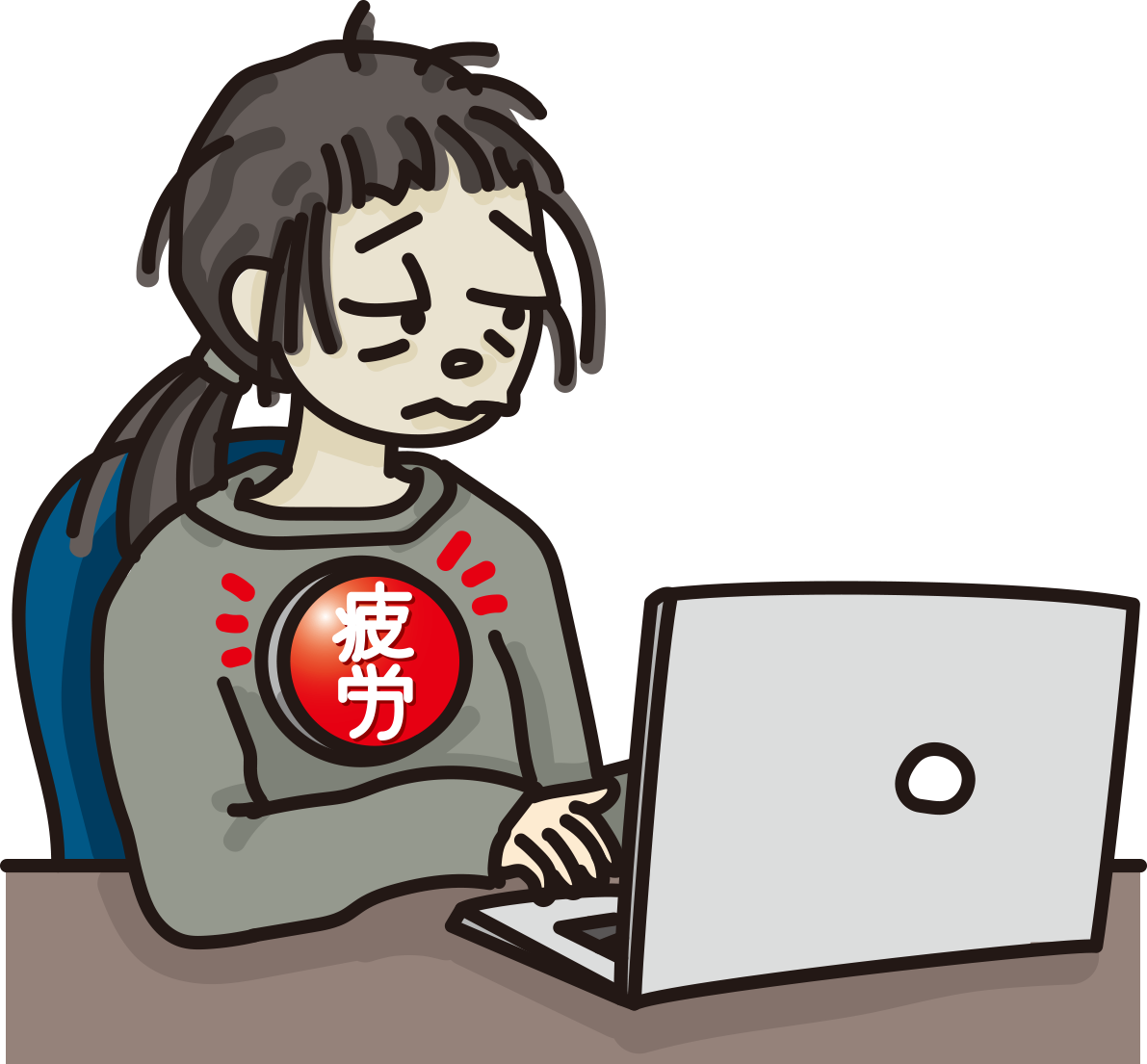 長時間パソコンの前から立たず過労サインが出ているかわいい無料イラスト65164に写真・文字を入れる