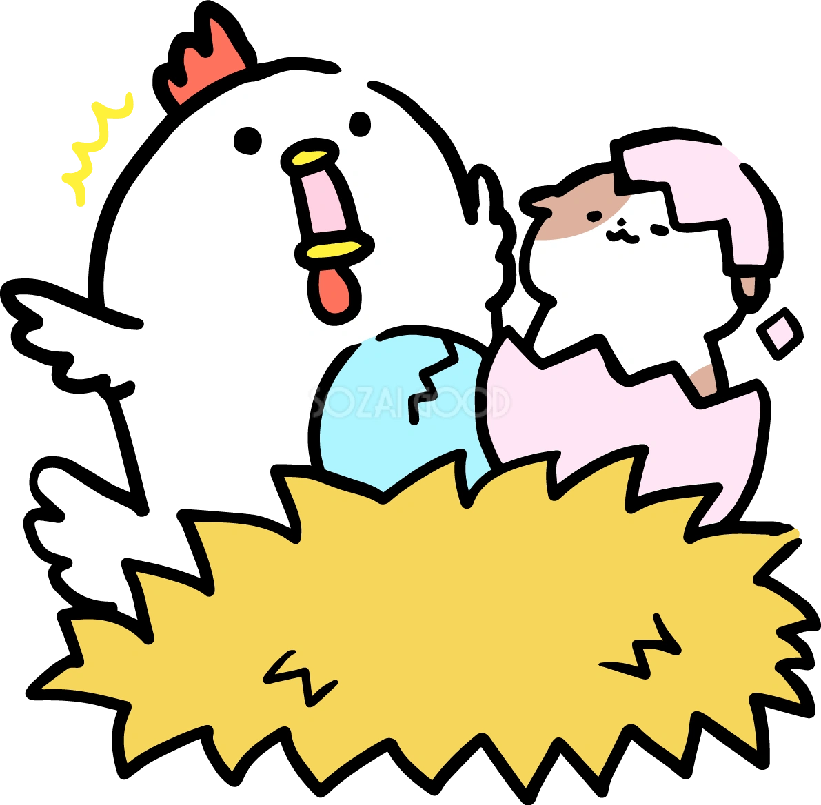 にわとりが産んだ卵から犬が生まれてビックリ2018(戌)無料イラスト65270