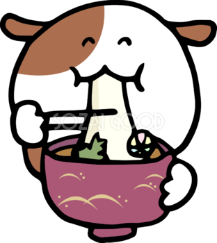 犬がおせち料理やお雑煮を食べる2018(戌)無料イラスト65328