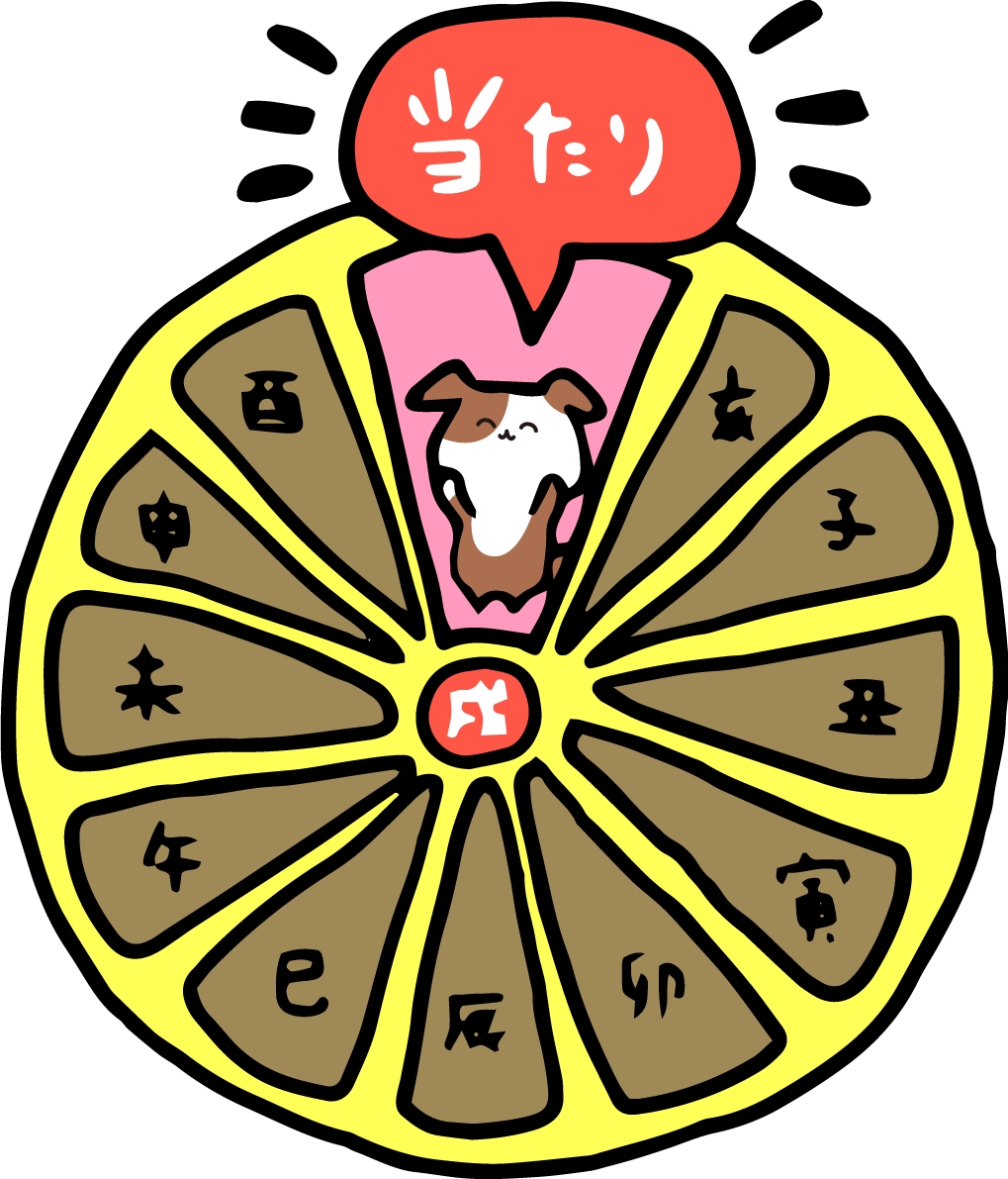 犬の十二支ルーレット2018(戌)無料イラスト65389に写真・文字を入れる