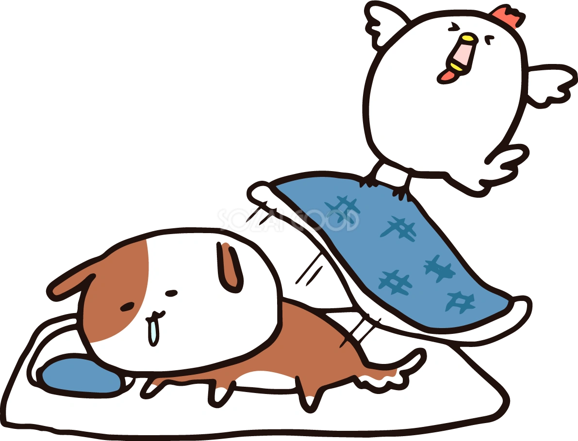 寝正月の犬を起こしている2018(戌)無料イラスト65417