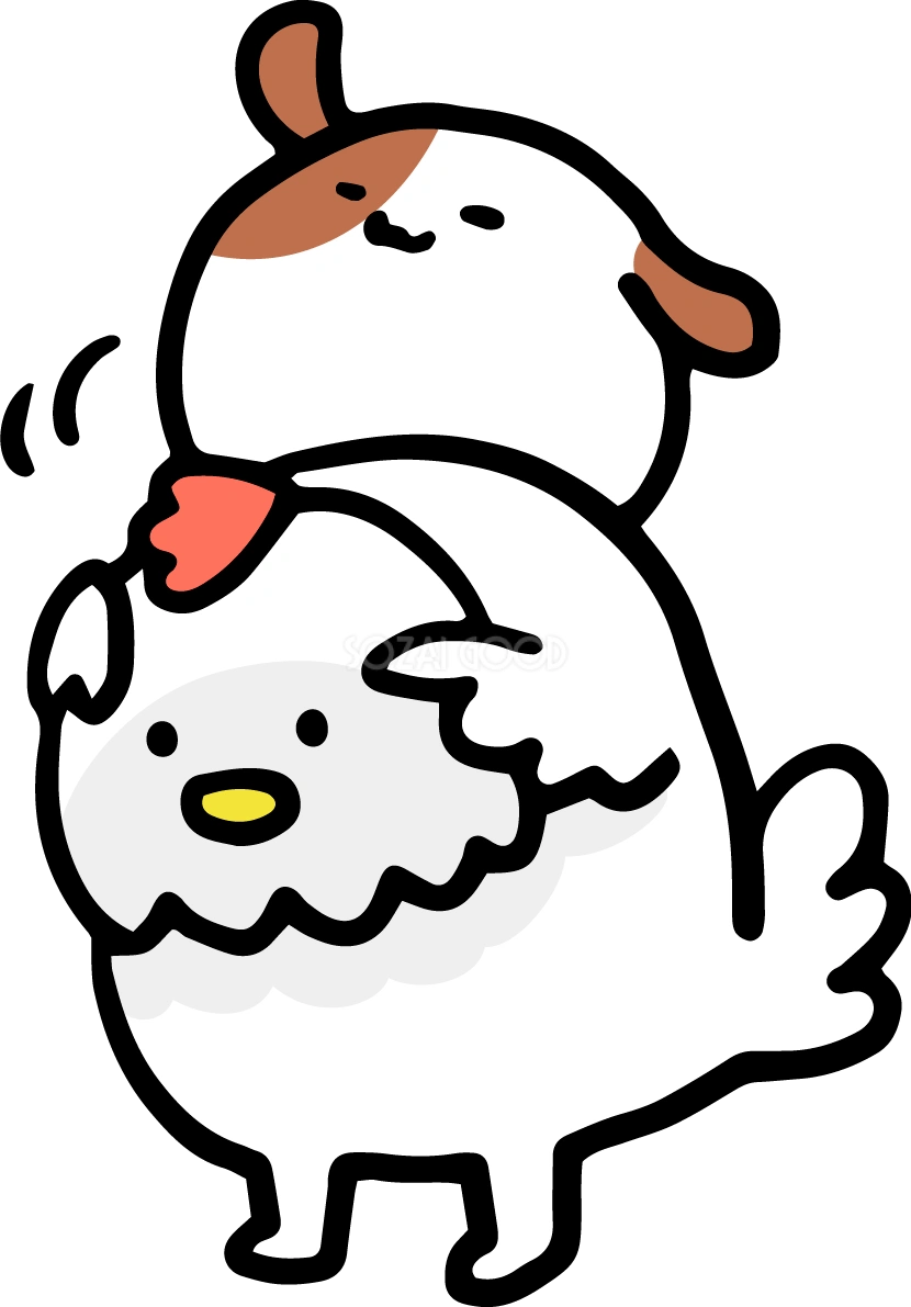 酉の着ぐるみを脱いで顔を出している犬2018(戌)無料イラスト65425